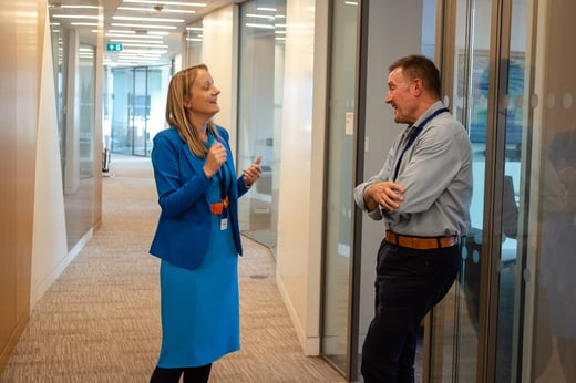 Ksenia and Simon sharing a laugh